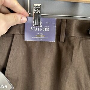 Stafford Travel Pants Mens 40X30 Brown‎ Flat Front Classic Fit Super Trouser NWT